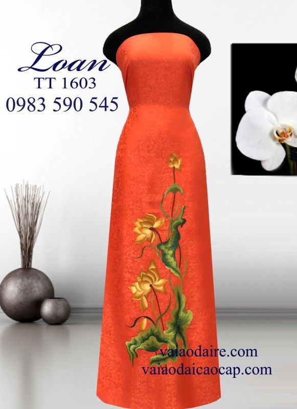 Vải áo dài tơ tằm thêu Sen