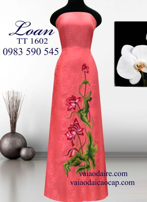 Vải áo dài tơ tằm thêu Sen