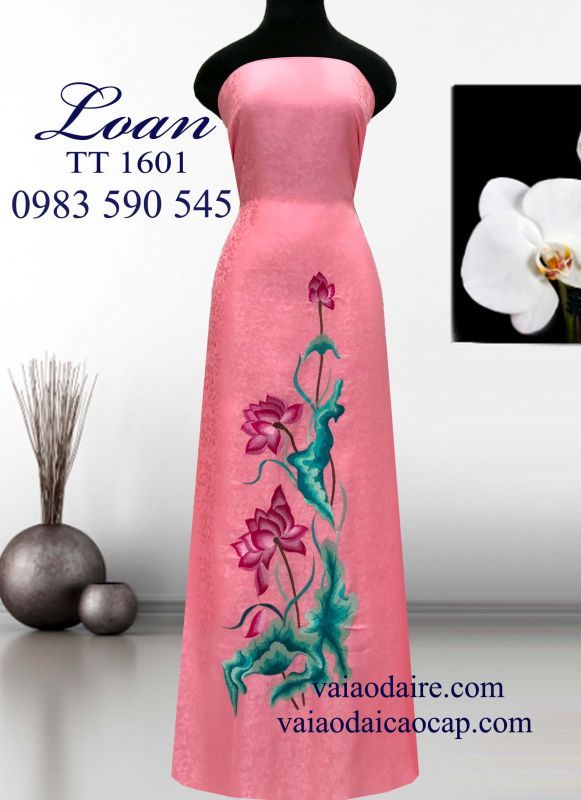 Vải áo dài tơ tằm thêu Sen