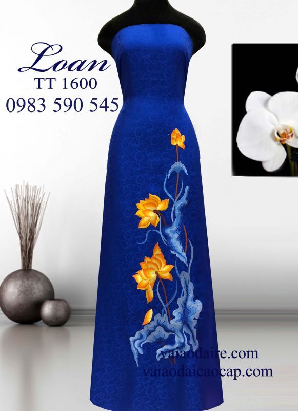 Vải áo dài tơ tằm thêu Sen