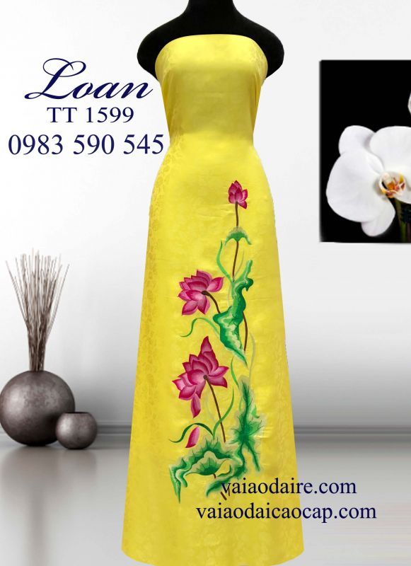 Vải áo dài tơ tằm thêu Sen