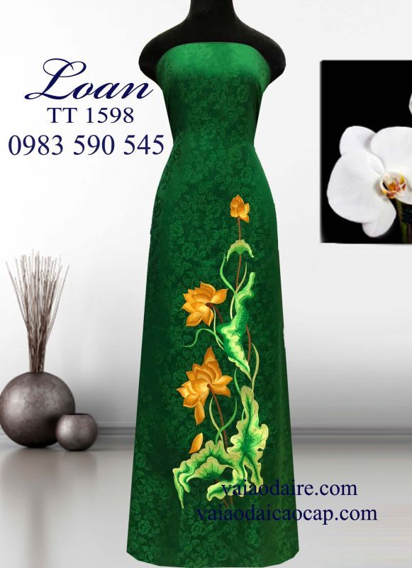 Vải áo dài tơ tằm thêu Sen