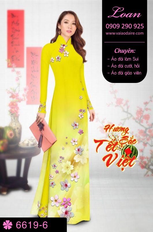 Vải áo dài hoa tết