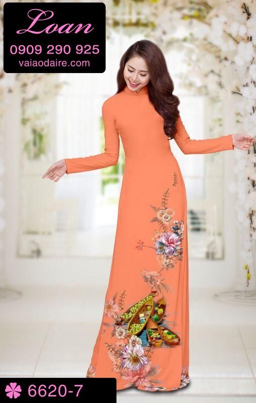 Vải áo dài hoa tết