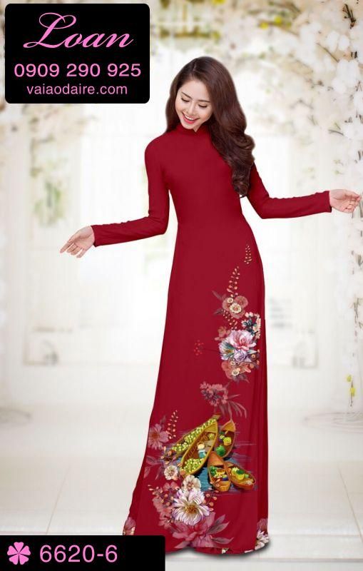 Vải áo dài hoa tết