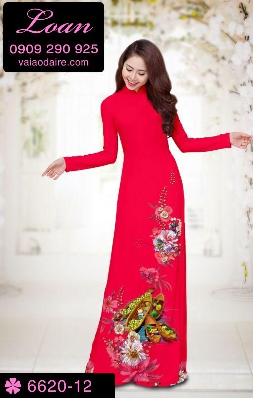 Vải áo dài hoa tết