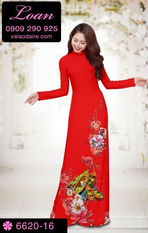 Vải áo dài hoa tết