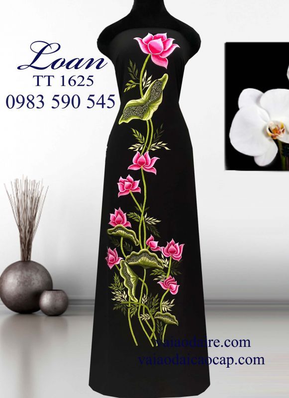 Vải áo dài thêu hoa sen