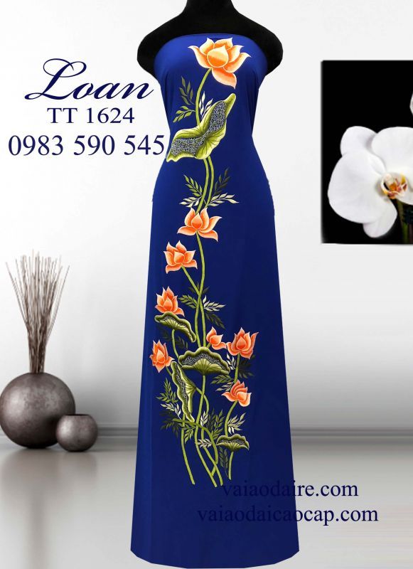 Vải áo dài thêu hoa sen
