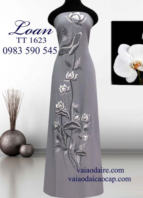 Vải áo dài thêu hoa sen