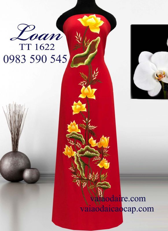 Vải áo dài thêu hoa sen