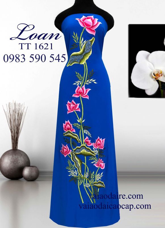 Vải áo dài thêu hoa sen