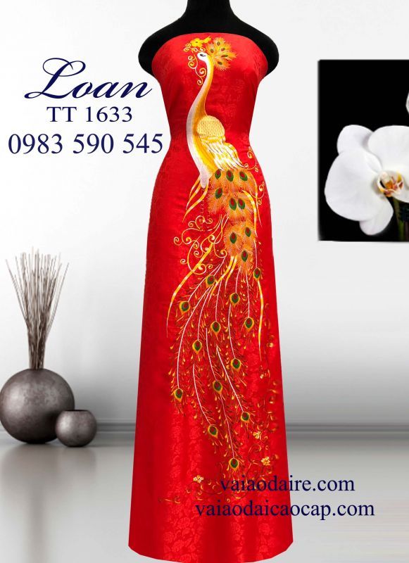 Vải áo dài tơ tằm Thái Tuấn thêu Công