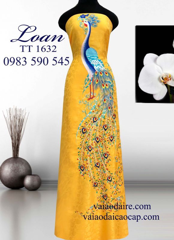 Vải áo dài tơ tằm Thái Tuấn thêu Công