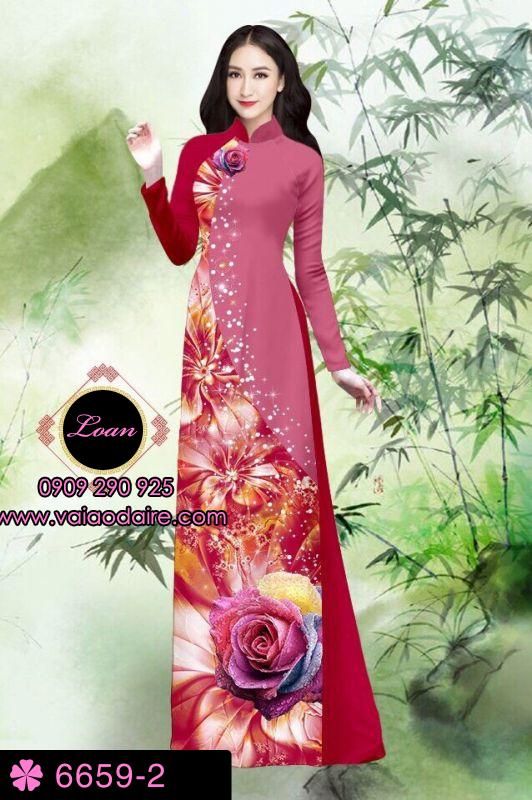Vải áo dài hoa Hồng