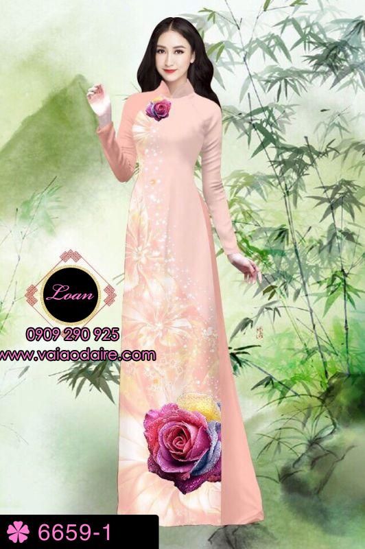 Vải áo dài hoa Hồng