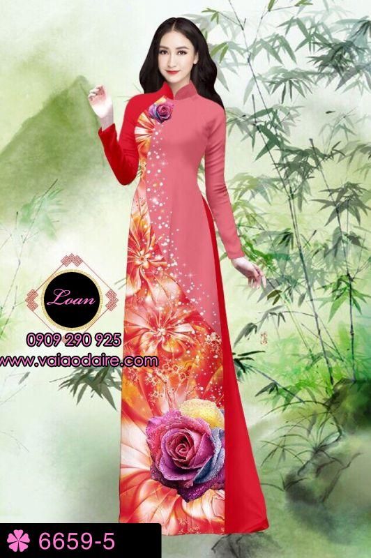 Vải áo dài hoa Hồng