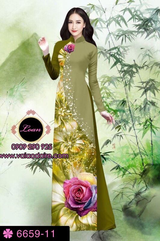 Vải áo dài hoa Hồng