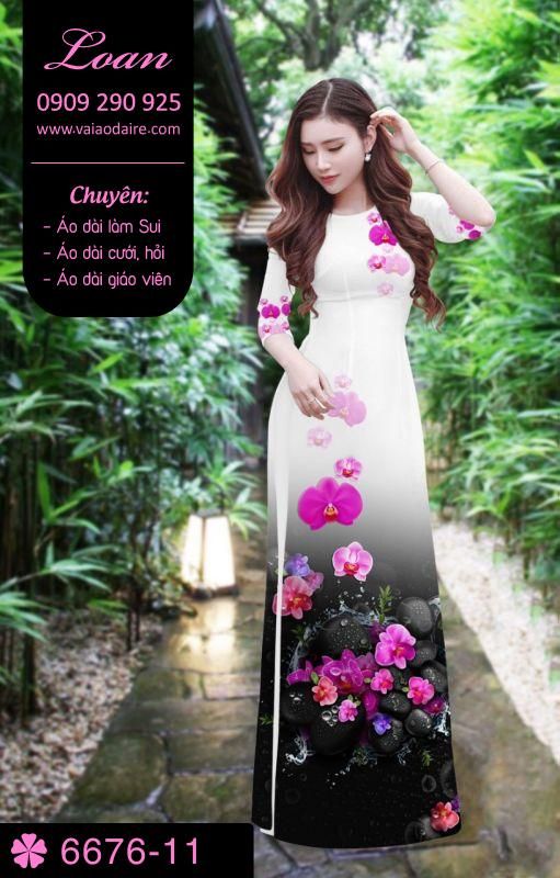 Vải áo dài hoa 3D