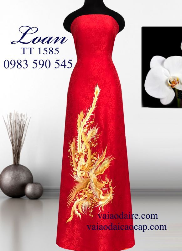 Vải áo dài Tơ Tằm thêu Phượng Hoàng