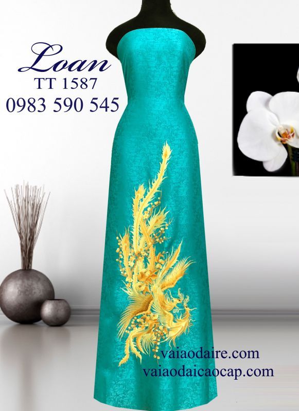 Vải áo dài Tơ Tằm thêu Phượng Hoàng