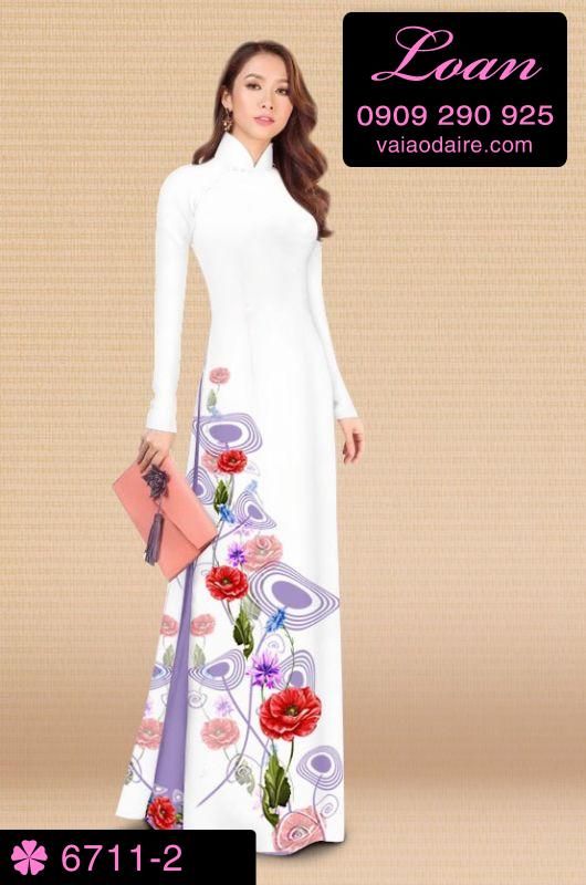Vải áo dài hoa 3D