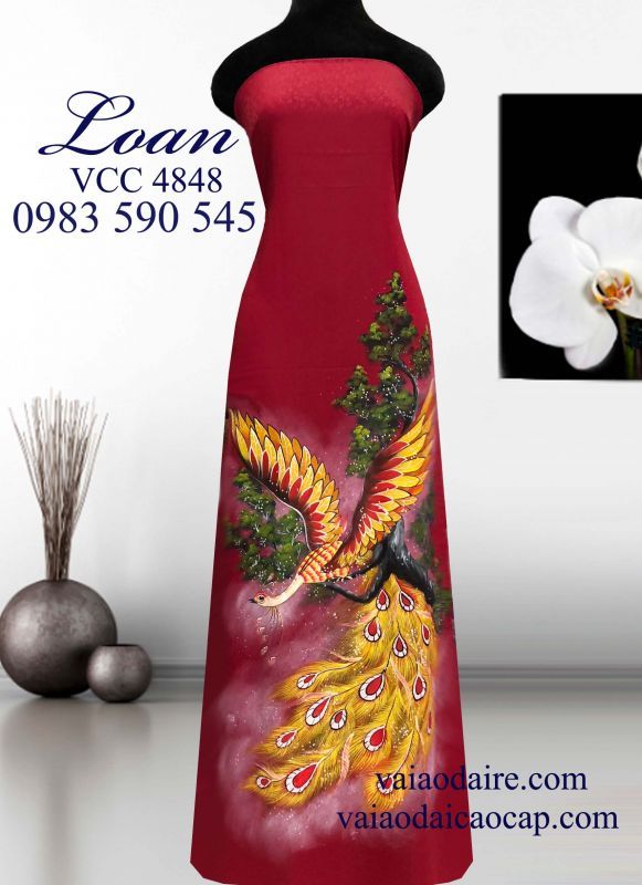 Vải áo dài vẽ Phượng Hoàng