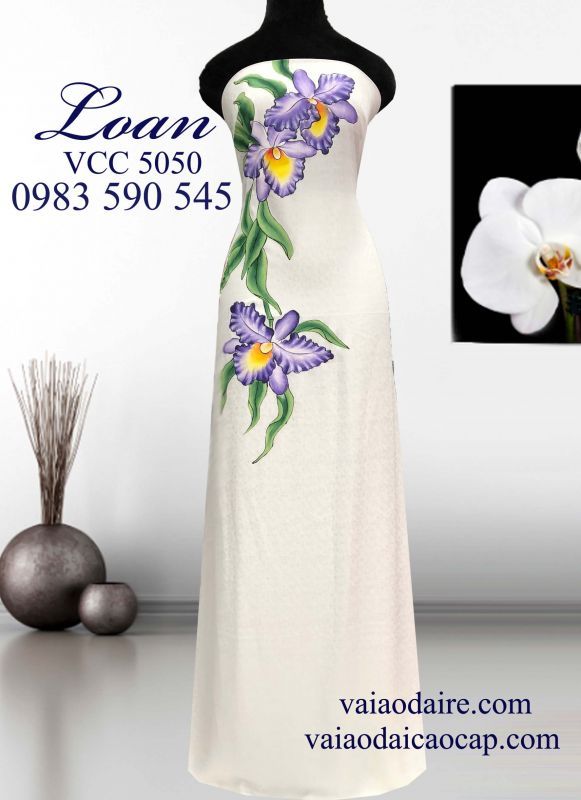 Vải áo dài tơ tằm vẽ hoa dây