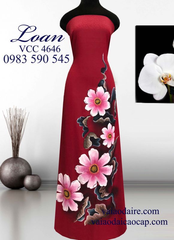 Vải áo dài tơ tằm vẽ hoa dây