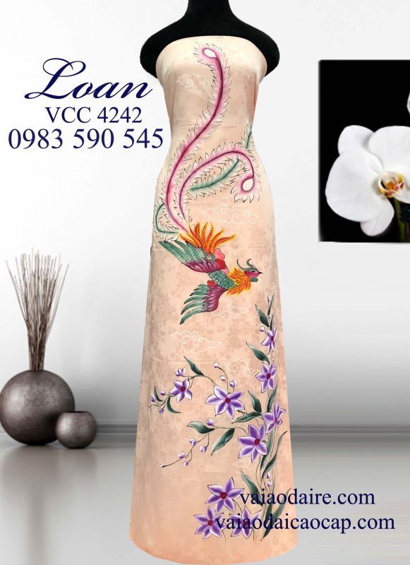 Vải áo dài tơ tằm vẽ Phượng Hoàng