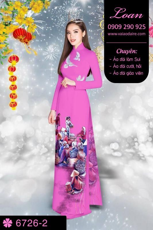 Vải áo dài phong cảnh Tết