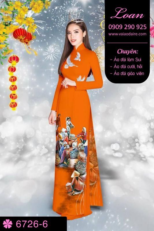 Vải áo dài phong cảnh Tết