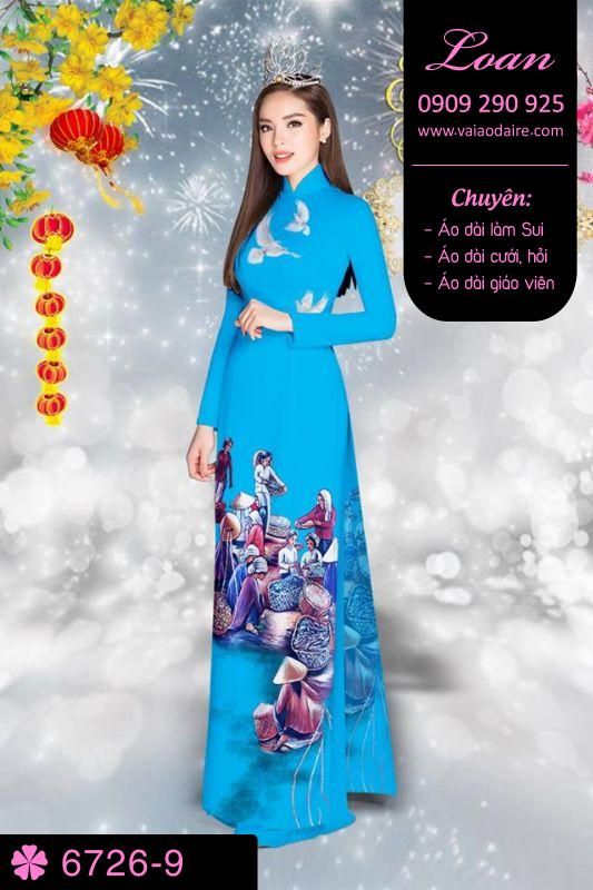 Vải áo dài phong cảnh Tết