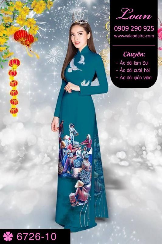 Vải áo dài phong cảnh Tết