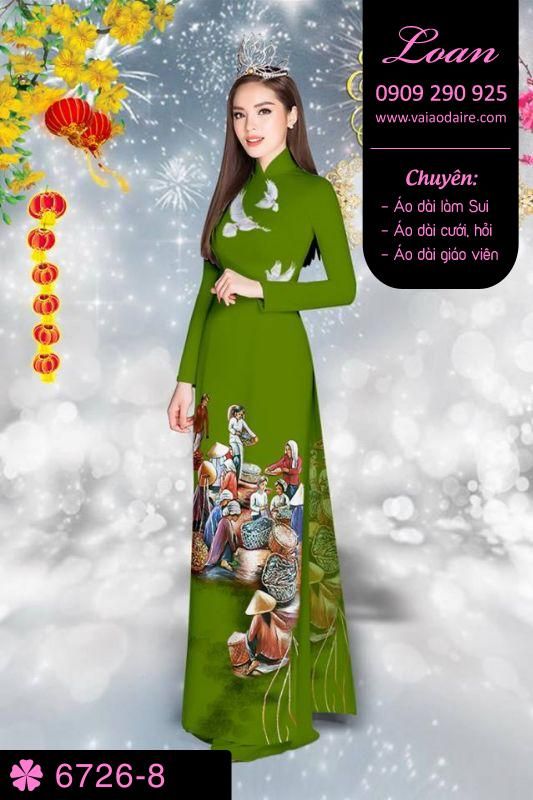 Vải áo dài phong cảnh Tết