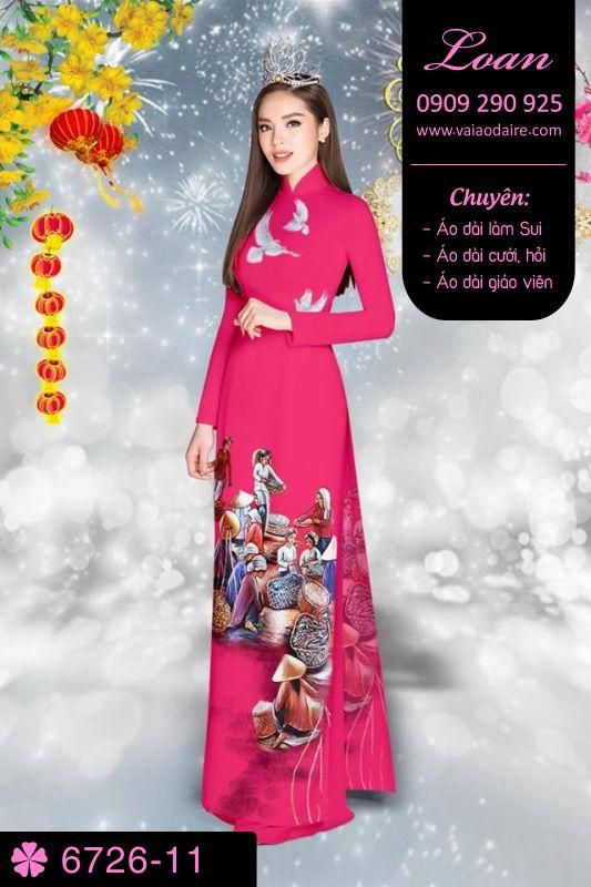 Vải áo dài phong cảnh Tết