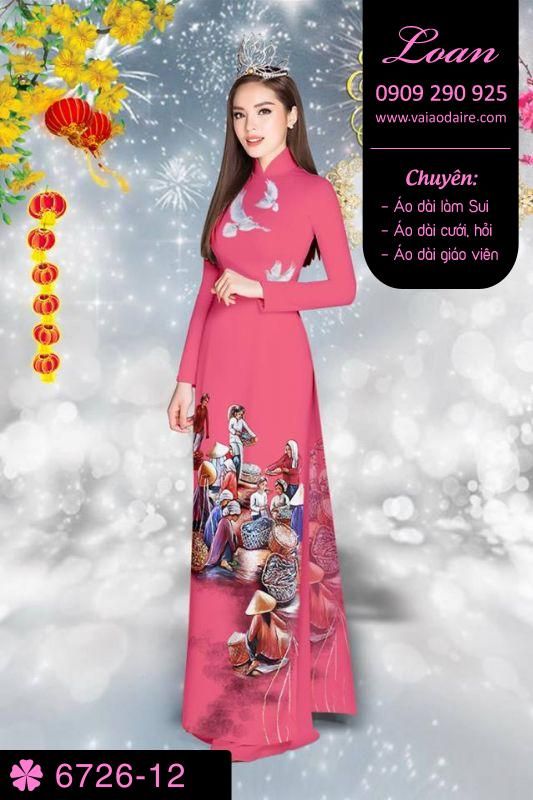 Vải áo dài phong cảnh Tết