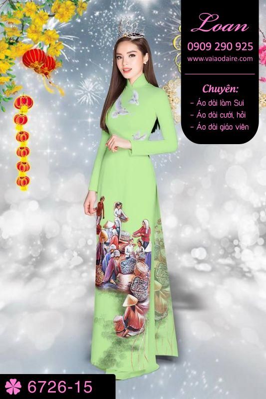 Vải áo dài phong cảnh Tết