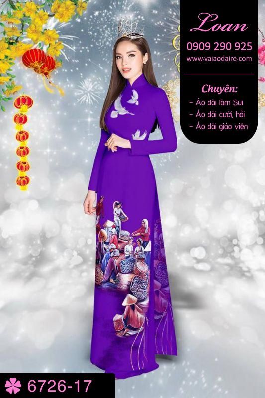 Vải áo dài phong cảnh Tết
