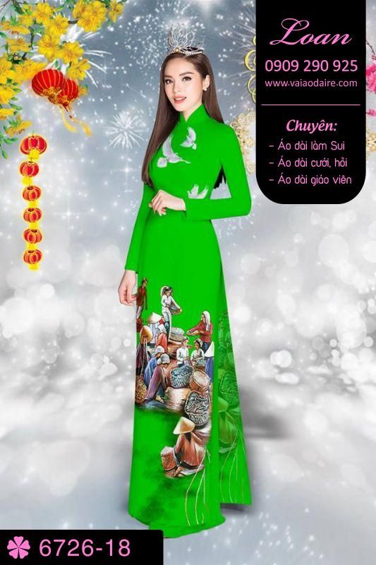 Vải áo dài phong cảnh Tết