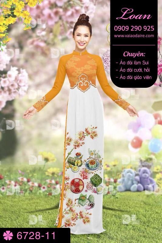 Vải áo dài phong cảnh Tết