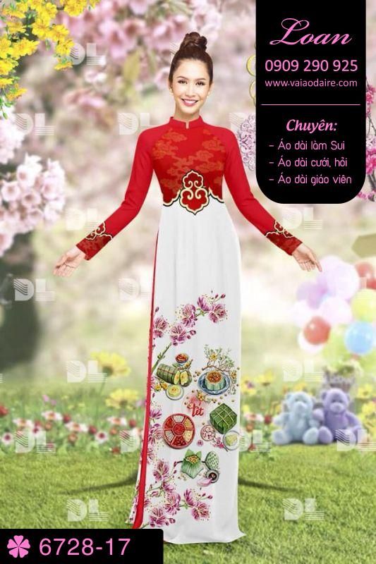Vải áo dài phong cảnh Tết
