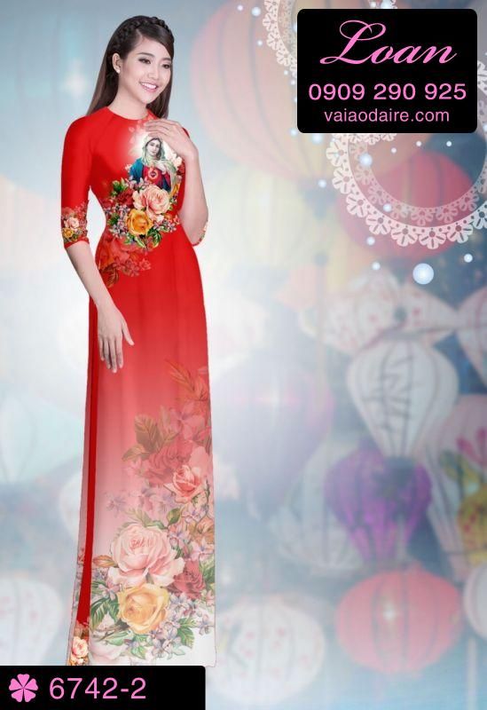 Vải áo dài hình Đức Mẹ Maria