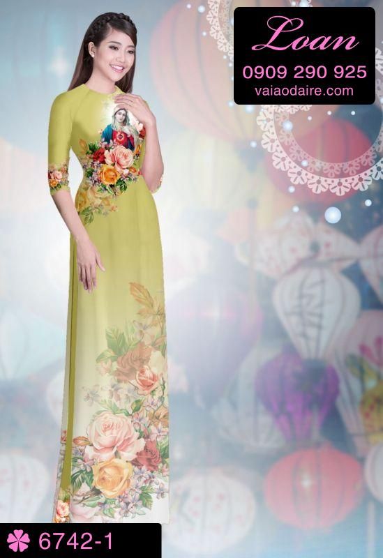 Vải áo dài hình Đức Mẹ Maria