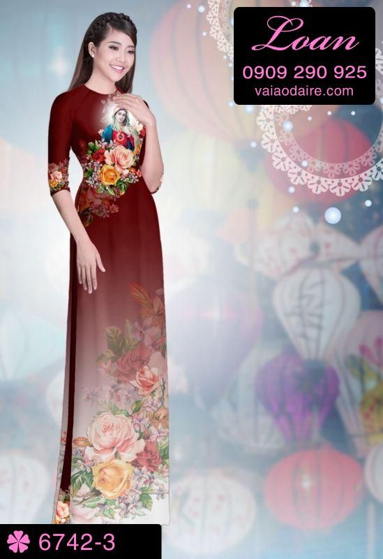 Vải áo dài hình Đức Mẹ Maria