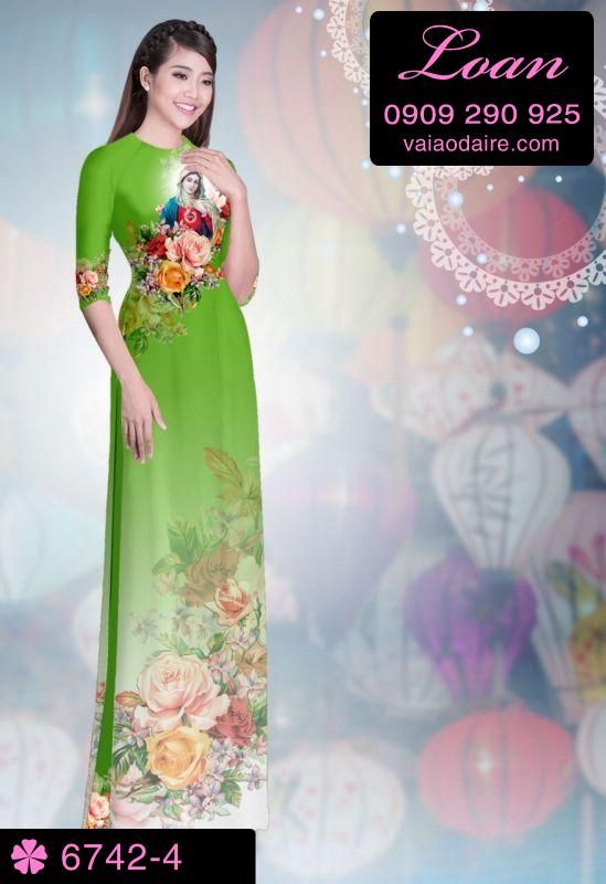 Vải áo dài hình Đức Mẹ Maria