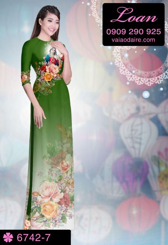 Vải áo dài hình Đức Mẹ Maria