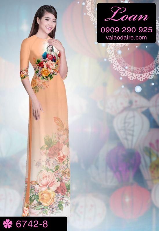 Vải áo dài hình Đức Mẹ Maria