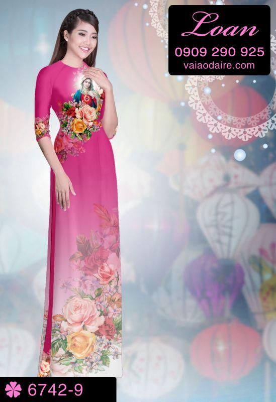 Vải áo dài hình Đức Mẹ Maria