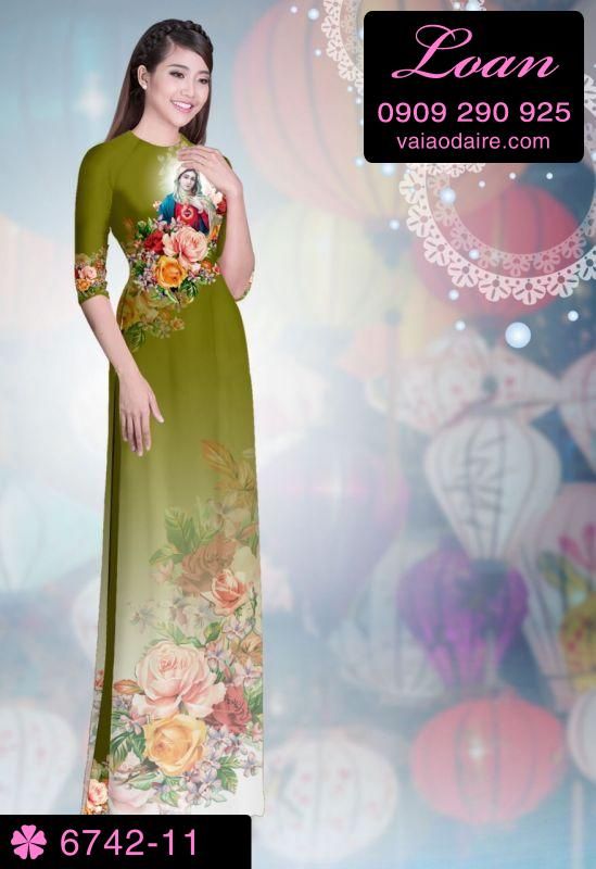Vải áo dài hình Đức Mẹ Maria